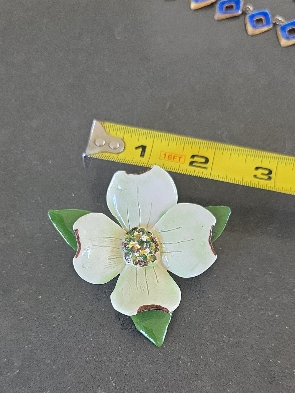 White & Green Hand-painted Enamel Dogwood Flower Brooch